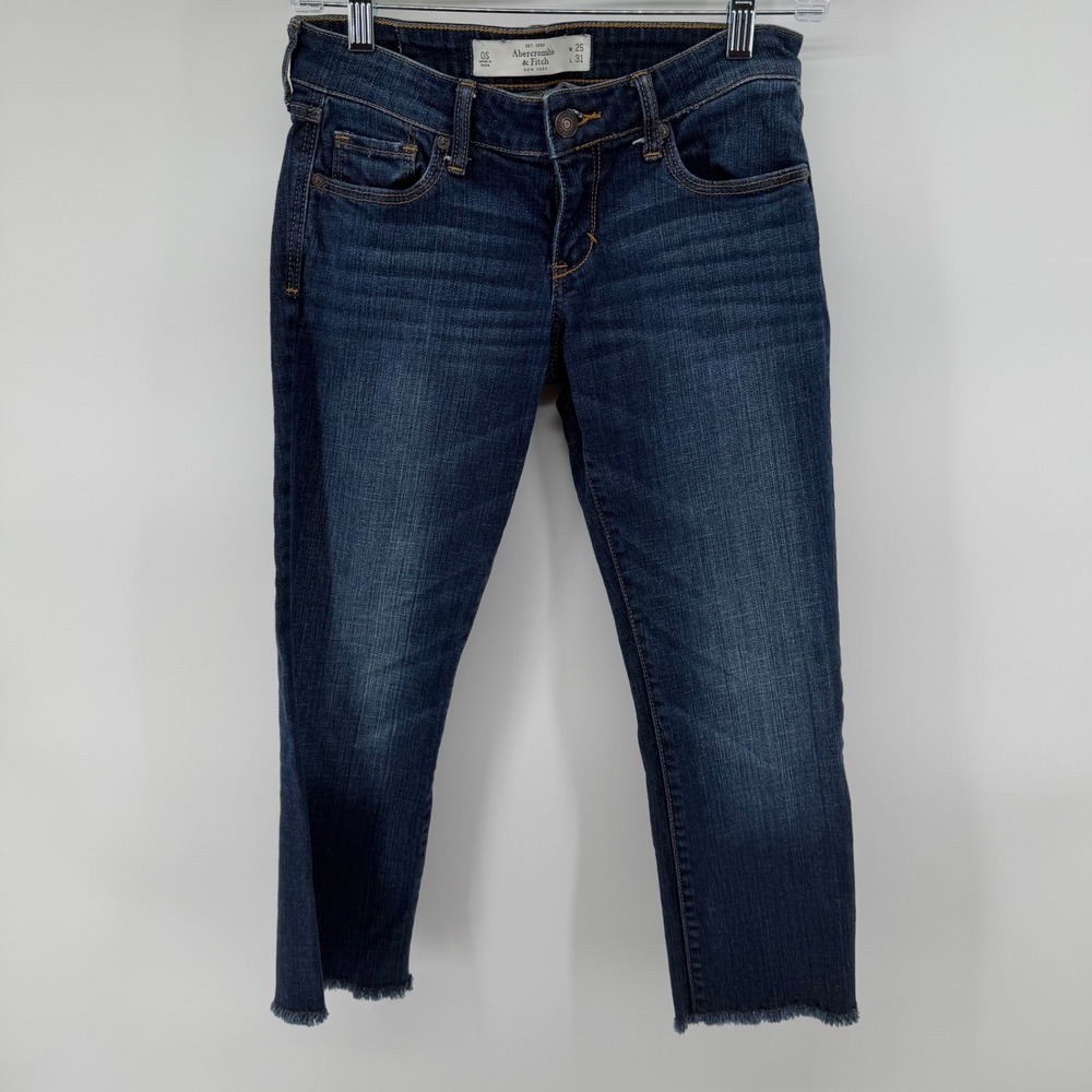 Abercrombie Fitch Women's Jeans Dark Wash Cropped Frayed Hem W25‎